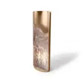 Distinguished Visionnaire Polaris lamp crafted with curved aluminum and backlit marble exhibiting earthy browns and greys with polished and satin finish