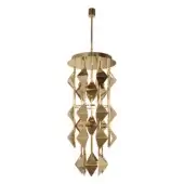 Exclusive Visionnaire Sputnik chandelier with tubular steel and cold-deformed rhomboidal diffusers in a high-gloss gold tone finish