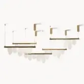 Distinguished Visionnaire Parade suspension lamp with cascading kiln-cast glass diffusers and golden satin finish metal framework