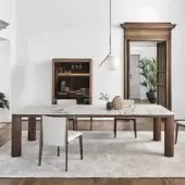 Superior Porada Sansiro table with white marble top and canaletto walnut frame in satin finish