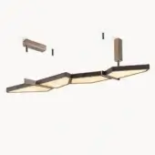Distinguished Visionnaire Astralis suspension lamp with irregular polygonal modules in striated satin metal and warm amber onyx diffusers