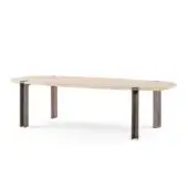 Distinguished Visionnaire Mystic table with Dover White marble and textured cast aluminum legs in matte and polished finish