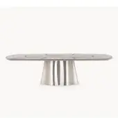 Distinguished Visionnaire Vortex table with light grey marble and satin-finished stainless steel conical base