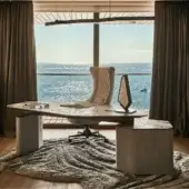 Exceptional Visionnaire Ephir desk with double-level marble and premium leather surface in a satin finish