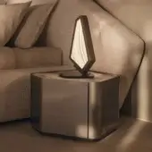 Captivating Visionnaire Neolito nightstand in muted bronze metallic lacquer and unique “leather”-finish marble displaying clean lines