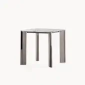 Elegant Visionnaire Vixen side table with polished marble top and angled base in dark grey stainless steel and textured aluminum finish