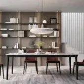 Distinguished Dallagnese Smooth table with a dark-toned wooden tabletop and reddish-brown sculpted legs in a smooth matte finish