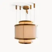 Architectural Visionnaire Giano suspension lamp with a satin steel frame and Pyrex glass rods in warm golden tones