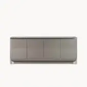 Exclusive Visionnaire Ca' Foscari sideboard with taupe high-gloss lacquered MDF and multilayer wood built with a marble top and satin steel frame