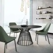Distinguished Dallagnese Bomber table with dark metal rods and smooth, dark-toned finish crafted for elegant dining areas