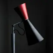 Exclusive Nemo Parliament floor lamp with geometric shade crafted in black and red steel and aluminum with matte finish