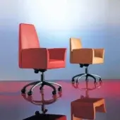 Elegant OAK Tea armchair with sleek leather upholstery and a vibrant red finish built with a matt black steel base