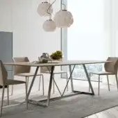 Distinguished Dallagnese Radar table with geometric metal base and matte neutral-toned wood tabletop crafted in Italy