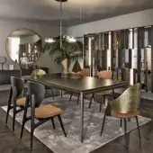 Distinguished Shake New York table with a blockboard ash wood top and solid linden wood structure in a dark matte finish