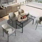 Architectural Dallagnese Supernova table with clear glass top and disciplined dark gray matte metal base
