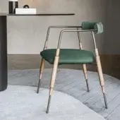 Exceptional Shake Frame armchair with varnished steel, solid ash wood legs, and deep green leather upholstery