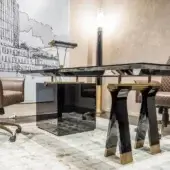 Superior OAK Kronos desk with glossy ebony finish, bronzed brass detailing and mirrored black cubic base construction