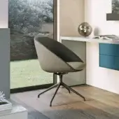 Handcrafted Dallagnese Le Mans swivel chair with enveloping gray fabric upholstery and sleek black metal base