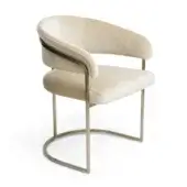 Sophisticated Visionnaire Clem armchair with plush neutral beige textile upholstery and polished satin chrome brass frame