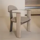 Distinguished Shake Ego armchair with varnished steel, solid ash wood, and smooth textile upholstery in a muted beige tone