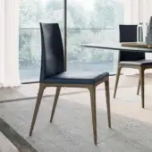 Distinguished Dallagnese Wendy chair with dark blue textile upholstery and a satin finish brown wood frame