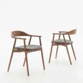 Distinguished Dallagnese Wolly chair with gently curved lines and textured grey weave upholstery in a satin-finished wood frame