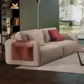 Distinguished CTS Salotti Kant sofa upholstered in light beige fabric with a reddish-brown accent panel and fully removable cover
