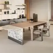 Exceptional Shake Mayfair table with solid ash wood and honed Breccia Capraia marble inserts crafted in Italy