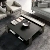 Distinguished Dallagnese Kyoto coffee table with dark subtly textured wood and refined metal frame embodies minimalist architectural lines