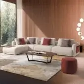 Distinguished CTS Salotti Kant sectional with light beige textured fabric upholstery and reddish-brown cushions crafted in solid fir wood