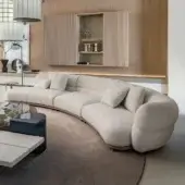 Distinguished Shake Vogue sofa with a luxuriously textured bouclé textile and neutral beige upholstery crafted with solid wood frame