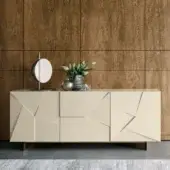 Distinguished Dallagnese Concrete sideboard with faceted doors and pale beige matte finish offers sculpted storage