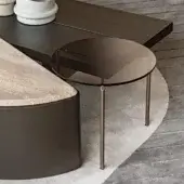 Distinguished Shake Lily coffee table with varnished steel base and transparent tempered glass top in dark brown and clear tones