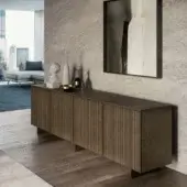 Exceptional Dallagnese Marlene sideboard crafted from solid wood with vertically grooved canneté doors and a satin finish