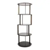 Refined Shake Sahara bookcase with varnished steel frame and blockboard ash wood base, displaying transparent tempered glass shelves in bronze tone with satin finish