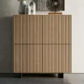 Exceptional Dallagnese Marlene cupboard crafted from solid wood with canneté detailing and a warm, light brown finish