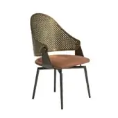 Distinguished Shake Roma armchair with varnished steel, burnished brass, and reddish-brown acrylic fiber upholstery crafted in Italy