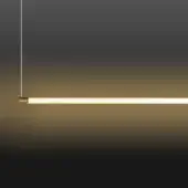 Refined Stillux Line 1 suspension lamp crafted in translucent material with satin brass end caps and integrated LED tubes