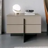 Distinguished Dallagnese Katana nightstand in warm gray stoneware with dark metal base and recessed handle