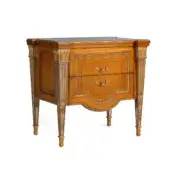 Exquisite Zanaboni W048/NT nightstand inlaid with citronnier wood and myrtle briar, exhibiting a glossy, medium-toned brown finish with gilded trim