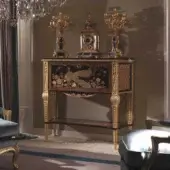 Distinguished Zanaboni W015 vanity crafted with ebony wood, copper, zinc, and brass with gilded carvings and glossy/satin finish