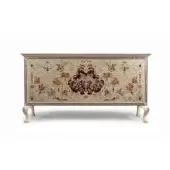Exquisite Zanaboni W017 sideboard crafted with wood, detailed in copper, zinc, and brass with ornate cream finish and floral motifs