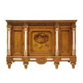 Lavish Zanaboni W043 sideboard inlaid with luminous white Thassos marble and olive briar with gold detailing