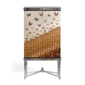 Distinguished Zanaboni W052 cupboard with neutral beige, geometric detailing, inlaid mother-of-pearl, mahogany, and a satin finish