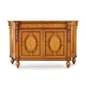Distinguished Zanaboni B/4611 sideboard inlaid with myrtle briar and mahogany, finished with opulent gold details