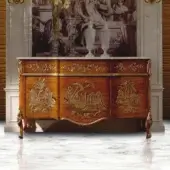 Distinguished Zanaboni B/4630 sideboard crafted in warm brown with a marble top and ornate silver decorations