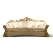 Lavish Zanaboni Leonardo sofa crafted with solid wood, ivory patina and gold leaf finish, upholstered in creamy white textile
