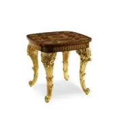 Exquisite Zanaboni T101/S side table with inlaid wooden top and masterfully carved legs in gold tone and ivory patina