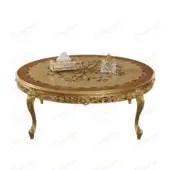 Superior Modenese Royal Blend coffee table crafted in wood with inlaid detailing and gilded, hand-carved legs