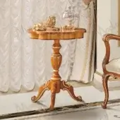 Exquisite Modenese Royal Blend Floral side table crafted in warm-toned wood with delicate gold leaf accents and glossy finish